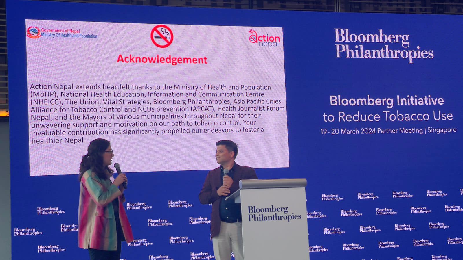 Action Nepal Director Chand addressed the 2024 Bloomberg Initiative to Reduce Tobacco Use Partner Meeting in Singapore